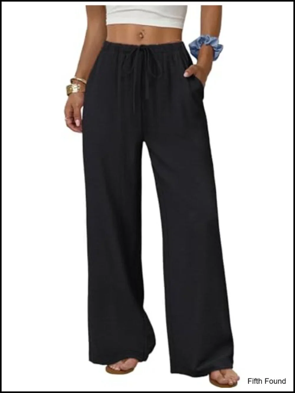 Wide Leg Pants Flowy Palazzo Drawstring Elastic Waist Trousers with Pockets